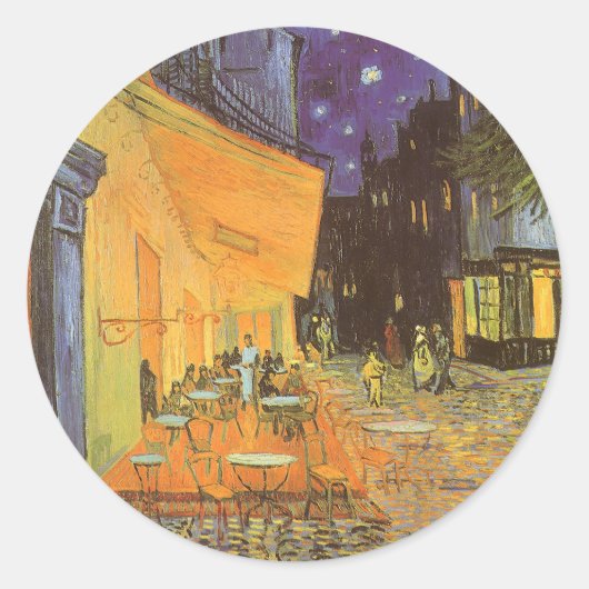 Vincent van Gogh - Cafe Terrace bij nacht Ronde Sticker (Voorkant)