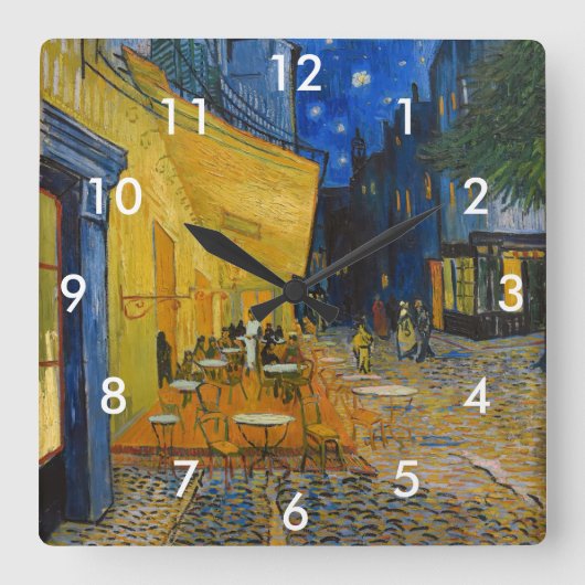 Vincent van Gogh - Cafe Terrace bij nacht Vierkante Klok (Voorkant)