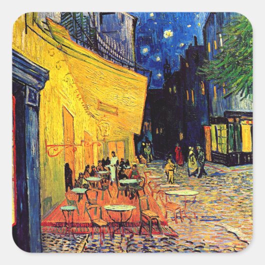 Vincent Van Gogh - Caféterras bij Nacht Kunstschil Vierkante Sticker (Voorkant)
