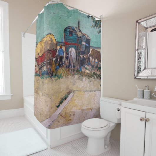 Vincent Van Gogh - Caravans, zigeunerkamp bij Arle Douchegordijn (In situ)