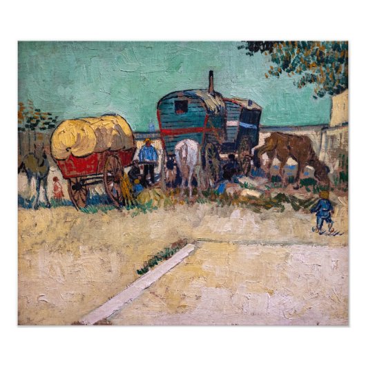 Vincent Van Gogh - Caravans, zigeunerkamp bij Arle Foto Afdruk (Voorkant)