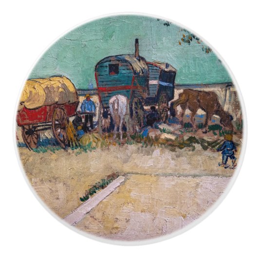 Vincent Van Gogh - Caravans, zigeunerkamp bij Arle Keramische Knop (Voorkant)