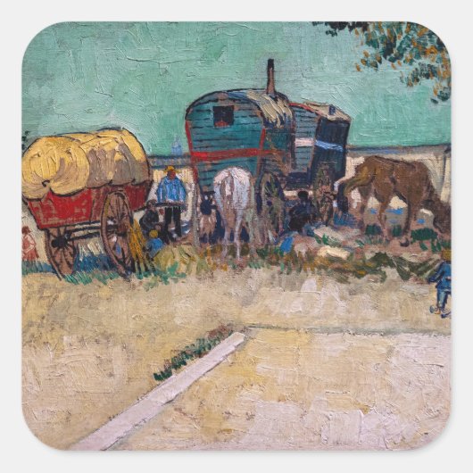 Vincent Van Gogh - Caravans, zigeunerkamp bij Arle Vierkante Sticker (Voorkant)