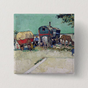 Vincent van Gogh Caravans, zigeunerkampement Vierkante Button 5,1 Cm