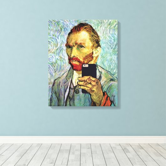 Vincent Van Gogh Cellphone Selfie Self Portret Canvas Afdruk (Insitu (Houten vloer))