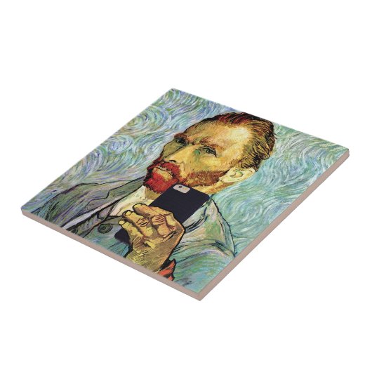 Vincent Van Gogh Cellphone Selfie Self Portret Tegeltje (Zijkant)