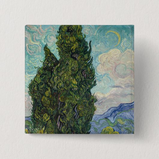Vincent van Gogh - Cipressen Vierkante Button 5,1 Cm (Voorkant)