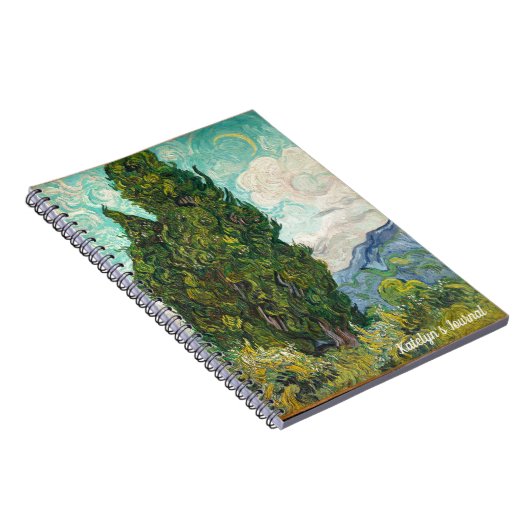 Vincent Van Gogh Cypresses Monogram Impressionist Notitieboek (Rechterzijde)