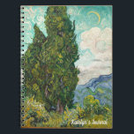 Vincent Van Gogh Cypresses Monogram Impressionist Notitieboek<br><div class="desc">Prachtige  kunst beroemde impressionistische schilder Vincent Van Gogh. Dit impressionistische notitieboek kenmerkt cypersbomen in een gebied voor ronddraaiende wolken en een maan aan de hemel. Monogram met jouw naam voor een mooi dagboek.</div>