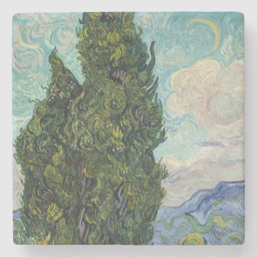 Vincent van Gogh - Cypresses Stenen Onderzetter (Voorkant)