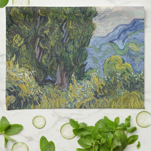 Vincent van Gogh - Cypresses Theedoek (Gevouwen)