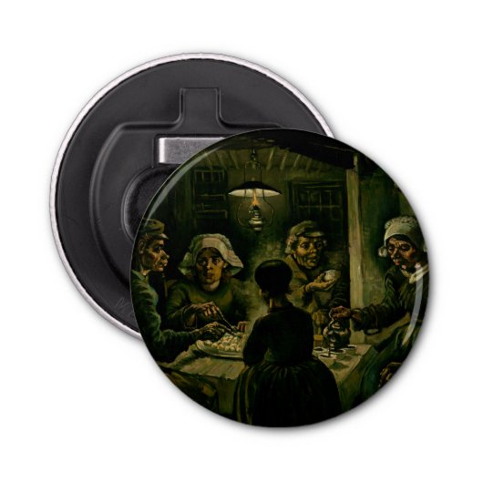 Vincent van Gogh - De aardappel Eaters Button Flesopener (Voorkant)