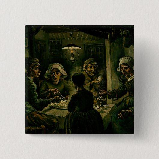 Vincent van Gogh - De aardappel Eaters Vierkante Button 5,1 Cm (Voorkant)
