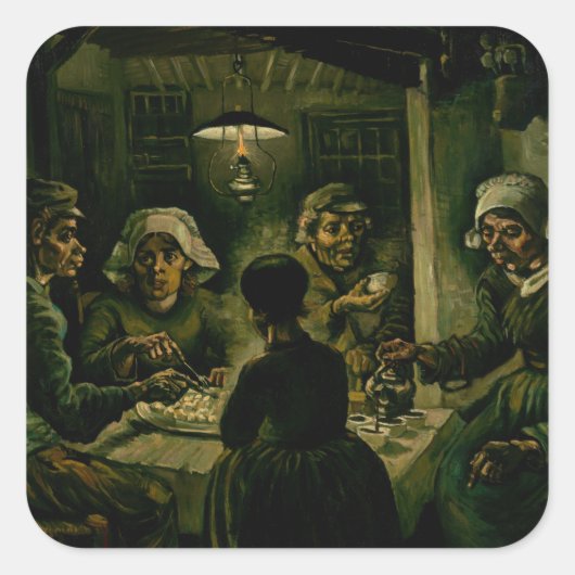 Vincent van Gogh - De aardappel Eaters Vierkante Sticker (Voorkant)