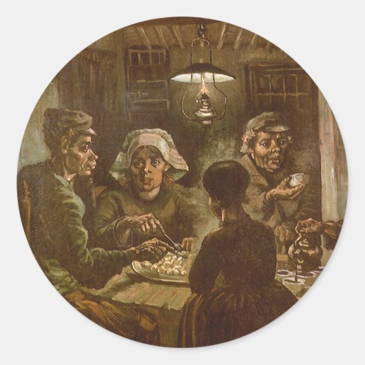 Vincent van Gogh - De Aardappeleters Ronde Sticker (Voorkant)