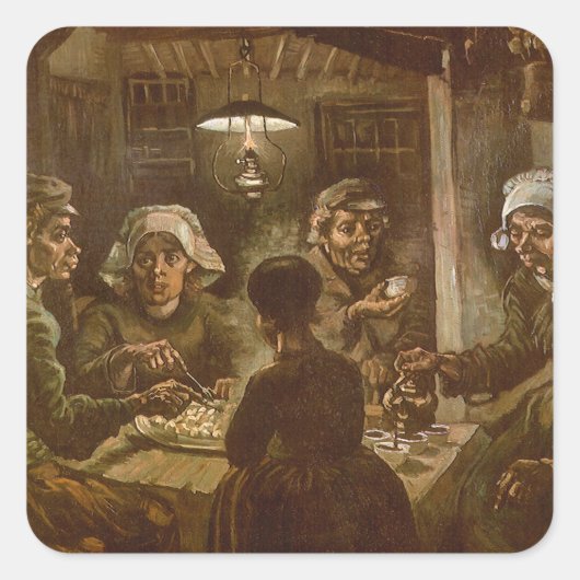Vincent van Gogh - De Aardappeleters Vierkante Sticker (Voorkant)