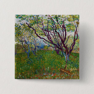 Vincent van Gogh - De Bloeiende Boomgaard Vierkante Button 5,1 Cm