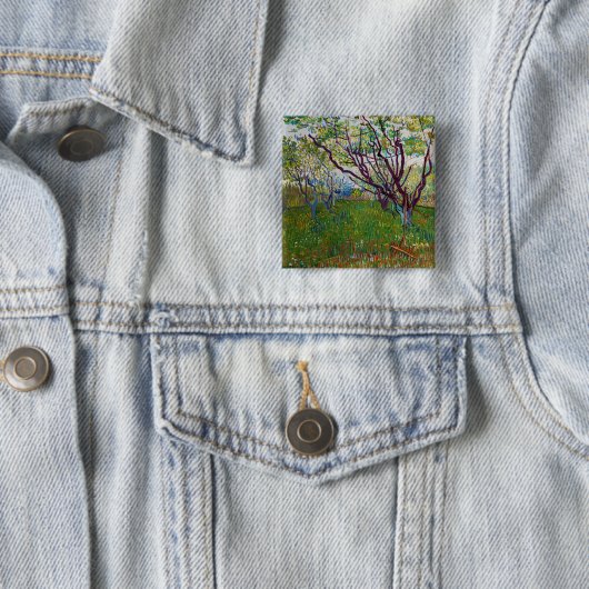 Vincent van Gogh - De bloeiende Orchard Vierkante Button 5,1 Cm (In situ)