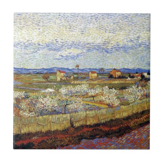 Vincent Van Gogh - De Crau met perzikbomen Tegeltje (Voorkant)