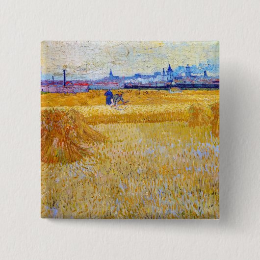 Vincent van Gogh - De Harvesters Vierkante Button 5,1 Cm (Voorkant)