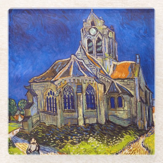 Vincent van Gogh - De kerk in Auver Glazen Onderzetter (Voorkant)