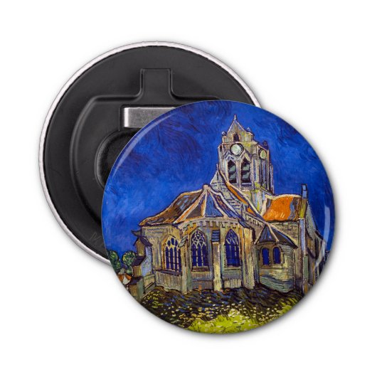Vincent van Gogh - De kerk in Auvers Button Flesopener (Voorkant)