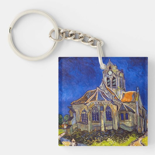 Vincent van Gogh - De kerk in Auvers Sleutelhanger (Voorkant)