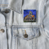 Vincent Van Gogh - De kerk in Auvers Vierkante Button 5,1 Cm (In situ)