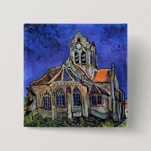 Vincent Van Gogh - De kerk in Auvers Vierkante Button 5,1 Cm