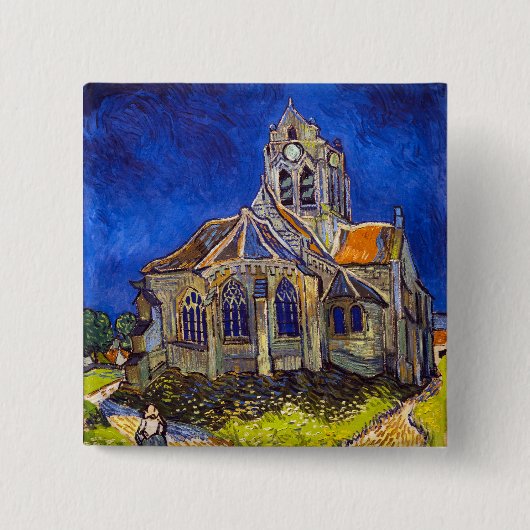 Vincent van Gogh - De kerk in Auvers Vierkante Button 5,1 Cm (Voorkant)