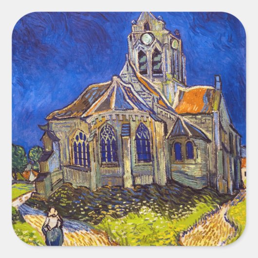 Vincent van Gogh - De kerk in Auvers Vierkante Sticker (Voorkant)