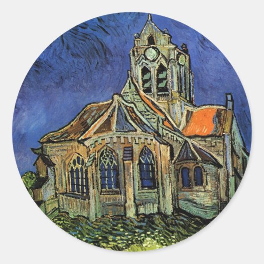 Vincent van Gogh - De kerk te Auvers Ronde Sticker (Voorkant)