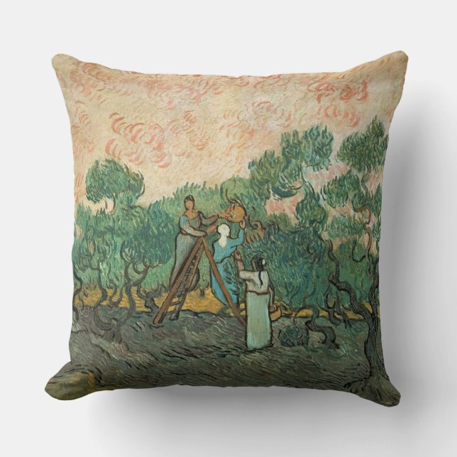 Vincent van Gogh | De olijvenplukkers, Saint-Rémy Kussen (Voorkant)