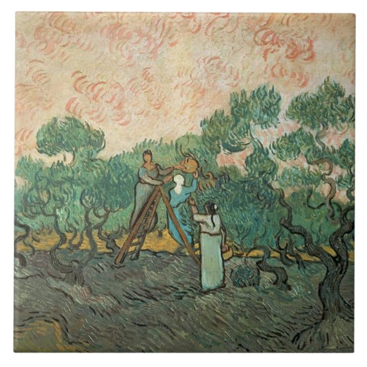 Vincent van Gogh | De olijventelers, Saint-Remy Tegeltje (Voorkant)