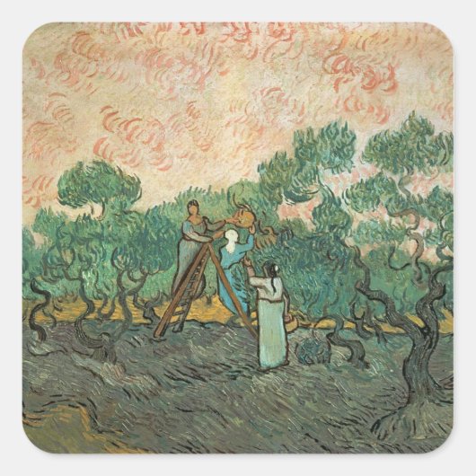 Vincent van Gogh | De olijventelers, Saint-Remy Vierkante Sticker (Voorkant)