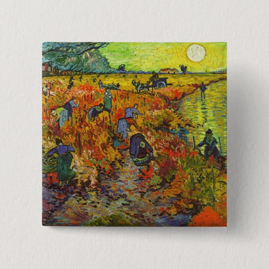 Vincent van Gogh - De Rode Vineyard Vierkante Button 5,1 Cm (Voorkant)