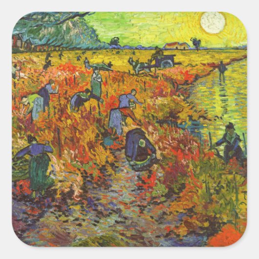 Vincent van Gogh - De Rode Vineyard Vierkante Sticker (Voorkant)