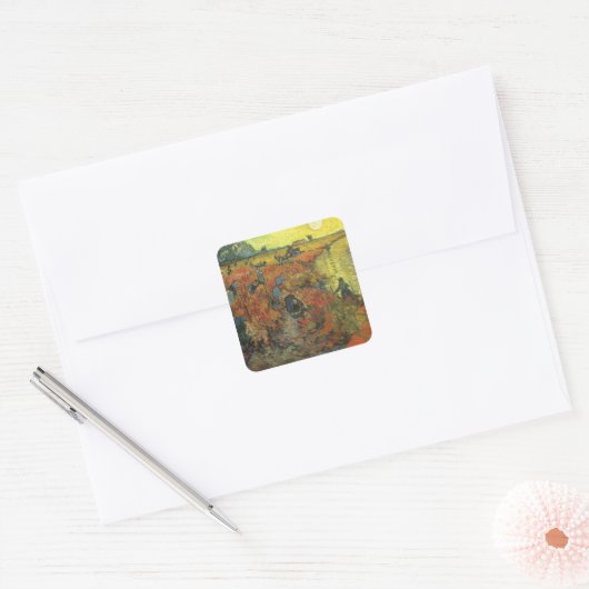 Vincent van Gogh - De Rode Vineyard Vierkante Sticker (Envelop)