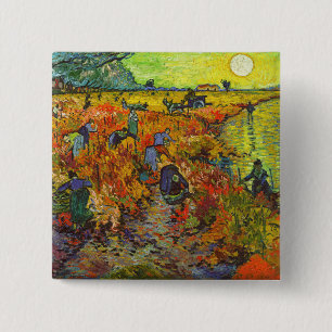 Vincent van Gogh - De Rode Wijngaard Vierkante Button 5,1 Cm