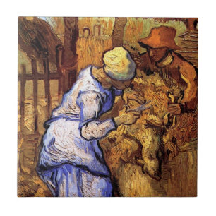 Vincent Van Gogh - De schapen scheren - Fijne Kuns Tegeltje