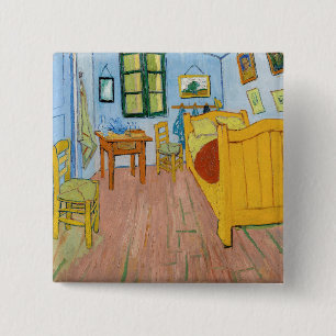 Vincent Van Gogh - De slaapkamer van Vincent in Ar Vierkante Button 5,1 Cm