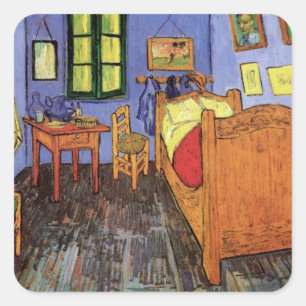 Vincent van Gogh - De slaapkamer van Vincent in Ar Vierkante Sticker