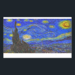 Vincent van Gogh - De Sterrennacht (1889) Rechthoekige Sticker<br><div class="desc">Vincent van Gogh - De Sterrennacht,  geschilderd in 1889. Door het schilderij te verbeteren met moderne HDR-kleuren en blikseminslag,  ziet deze oude meester er nu levendiger en mooier uit.</div>