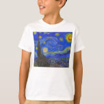Vincent van Gogh - De Sterrennacht (1889) T-shirt<br><div class="desc">Vincent van Gogh - De Sterrennacht,  geschilderd in 1889.
 Door het schilderij te verbeteren met moderne HDR-kleuren en blikseminslag,  ziet deze oude meester er nu levendiger en mooier uit.</div>