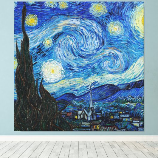 Vincent Van Gogh De Sterrennacht Canvas Afdruk (Insitu (Houten vloer))