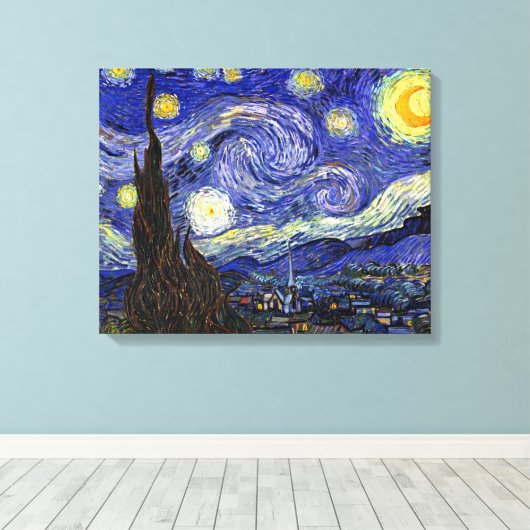 Vincent Van Gogh - De Sterrennacht Fine Art Canvas Afdruk (Insitu (Houten vloer))