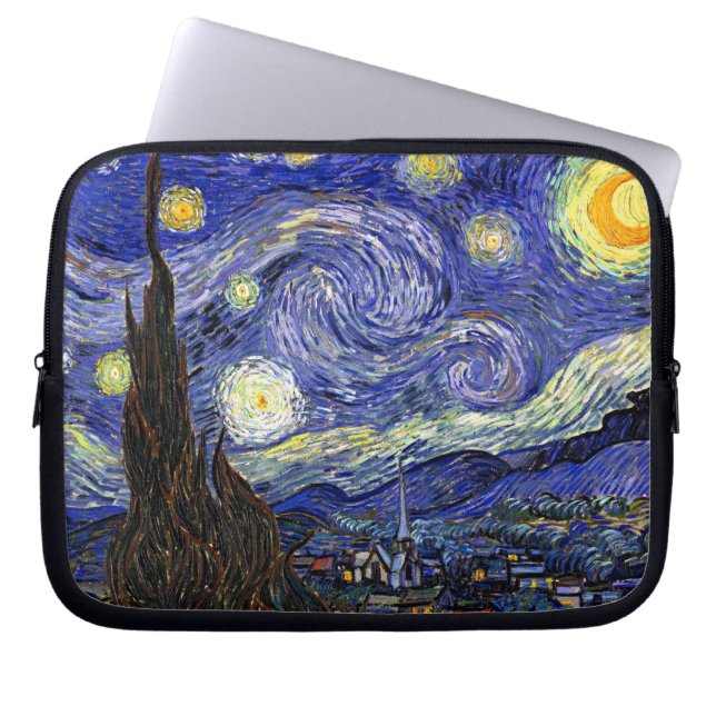 Vincent Van Gogh - De Sterrennacht Fine Art Laptop Sleeve (Voorkant)