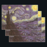 Vincent van Gogh - De sterrennacht Inpakpapier Vel<br><div class="desc">De sterrennacht (1889) van Vincent van Gogh is een antieke postimpressionistische landschapschilderkunstige natuurafbeelding.  Een uitzicht op een stad in een vallei 's nachts met dwarrelende wolken,  schitterende sterren en een prachtige goudgele wassende maan. Het werd overdag vanuit het geheugen geschilderd en is het beroemdste schilderij van Van Gogh.</div>