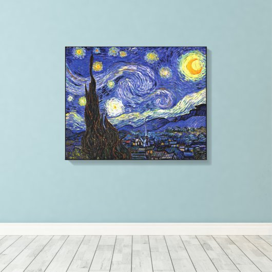 Vincent Van Gogh - de Sterrennacht is zeer groot Canvas Afdruk (Insitu (Houten vloer))