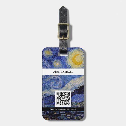 Vincent Van Gogh - de Sterrennacht met QR-code Bagagelabel (Voorkant verticaal)